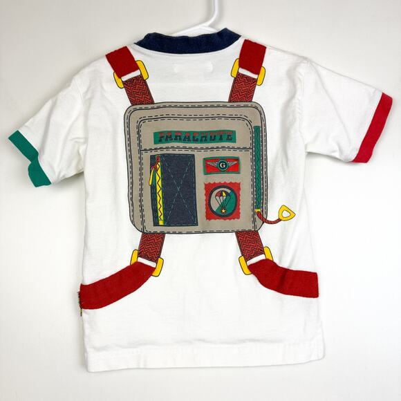Vintage 90s Gymboree Parachute Print Pocket Tee Shirt White STAINED - Boys Small - Picture 6 of 9